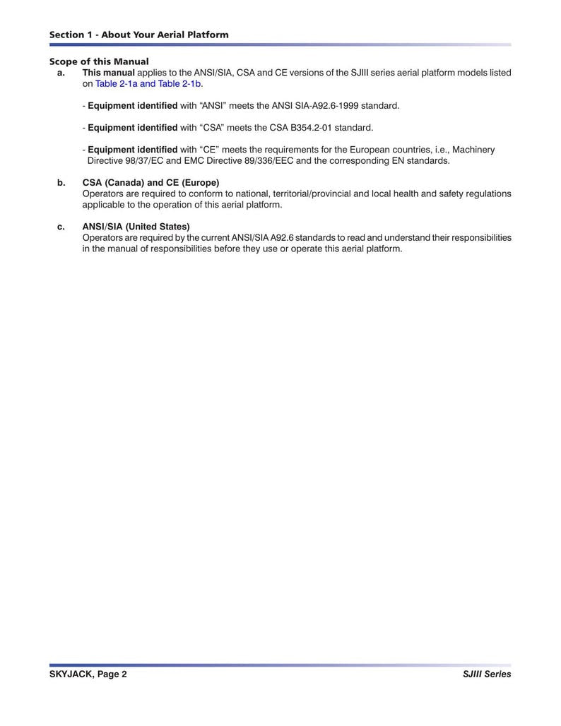 Skyjack SJIII Series Scissor Lift Service Manual service manual preview page 7