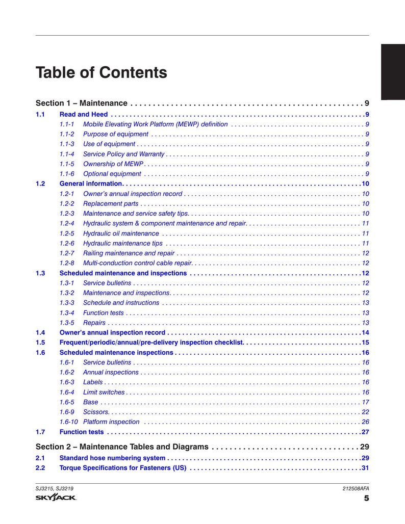 Skyjack SJ3215 SJ3219 Scissor Lift Service Manual 2023-2027 service manual preview page 8