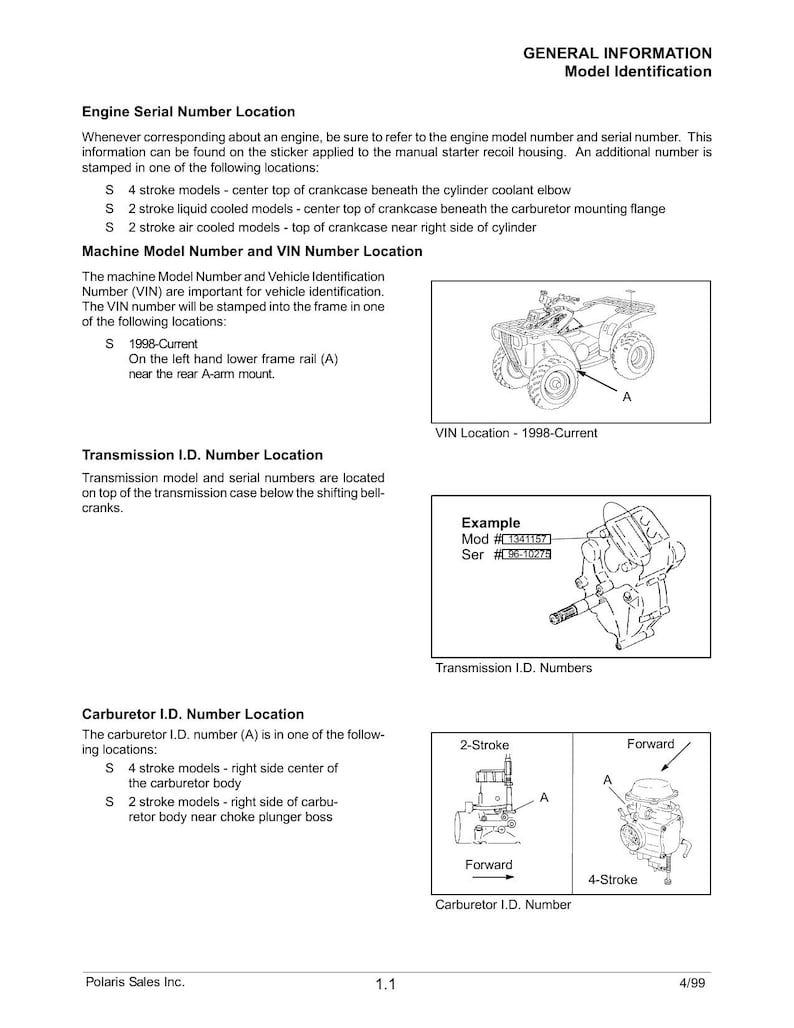 Polaris ATV All Models Service Manual 1999-2000 ATV Repair service manual preview page 3