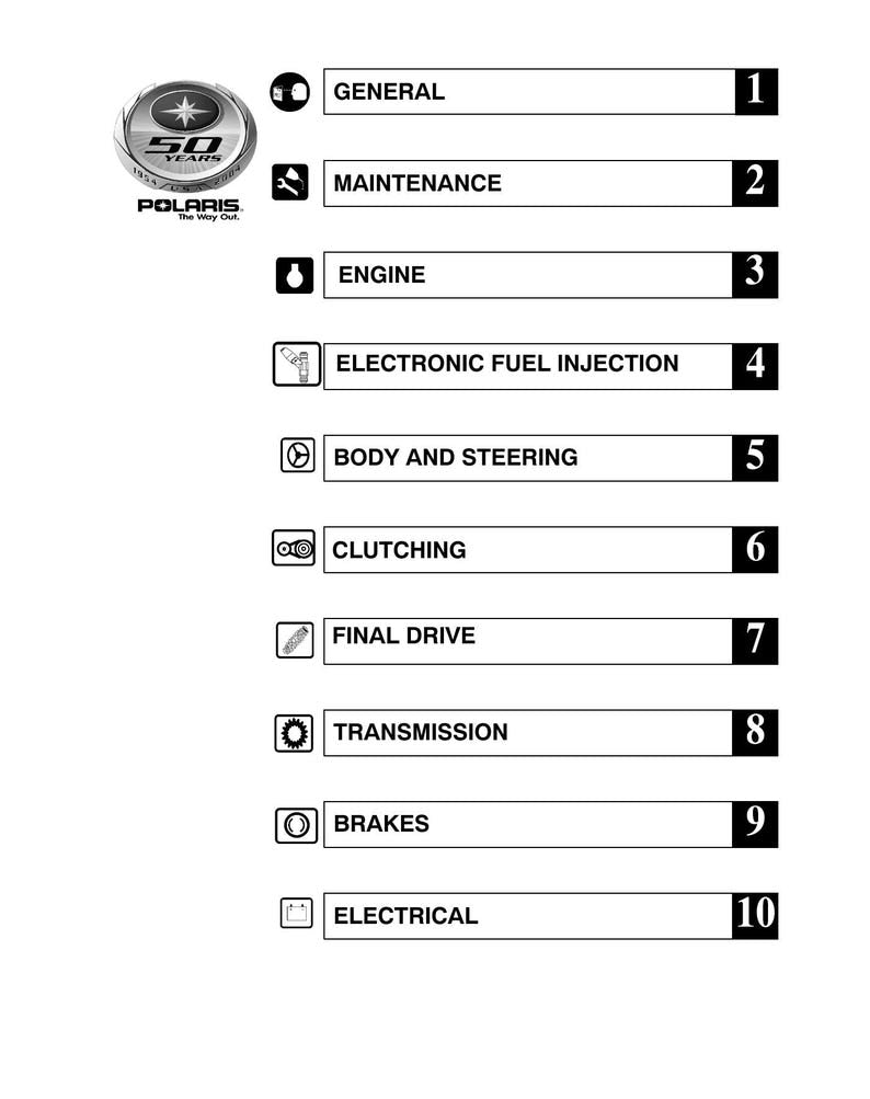 Polaris Sportsman 700 800 EFI Service Manual 2005-2009 ATV service manual preview page 5