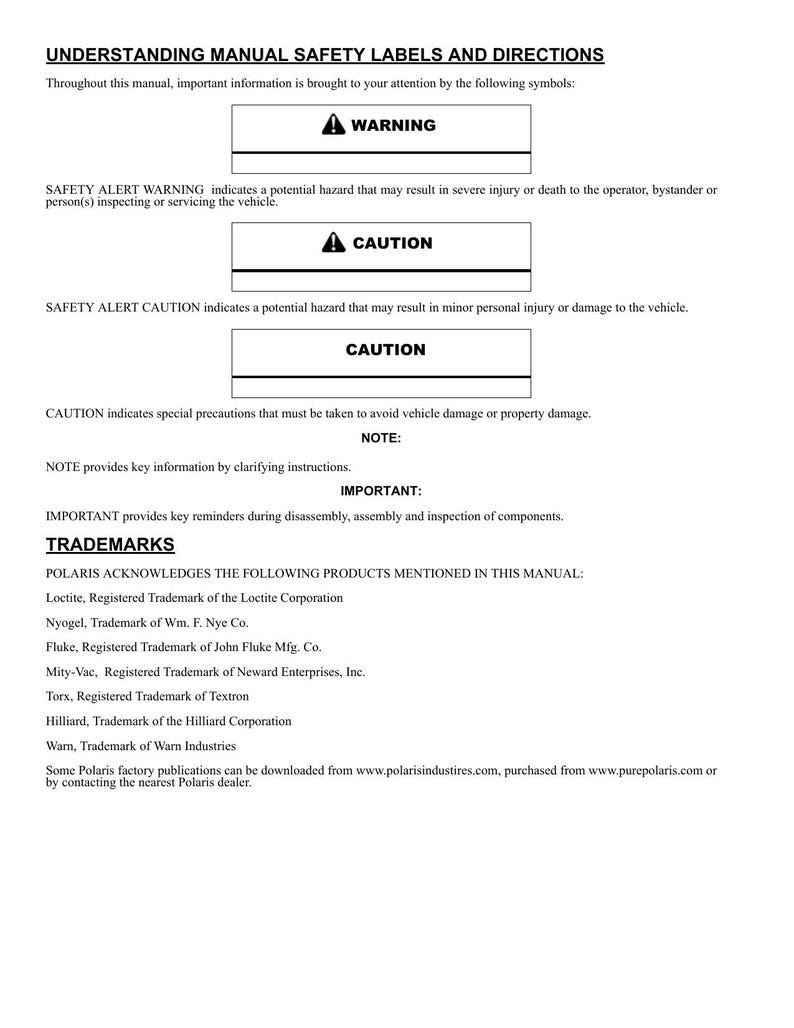 Polaris Sportsman X2 700 800 EFI Touring Service Manual service manual preview page 3