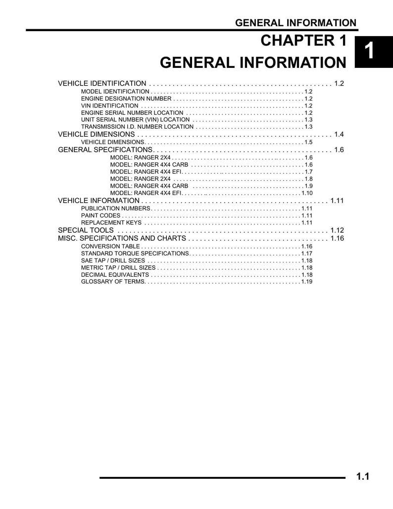Polaris Ranger 500 Service Manual 2007-2011 UTV 2X4 4X4 EFI service manual preview page 4