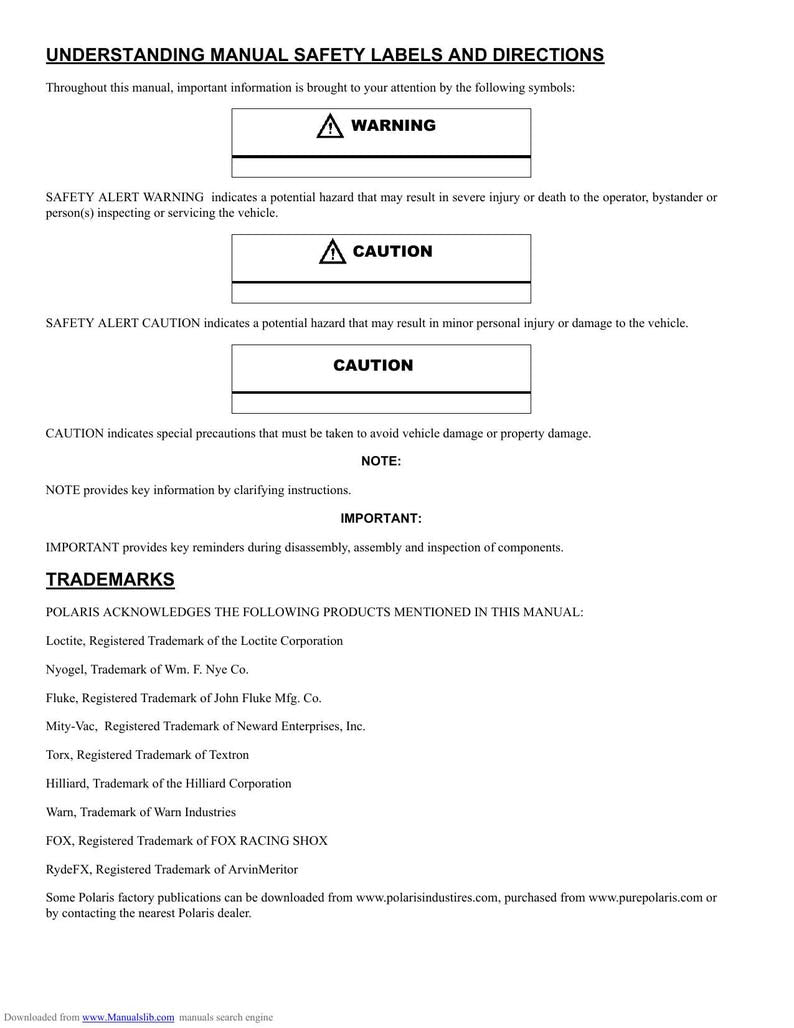 Polaris Ranger 700 4x4 Crew 6x6 Service Manual 2009-2013 UTV service manual preview page 3