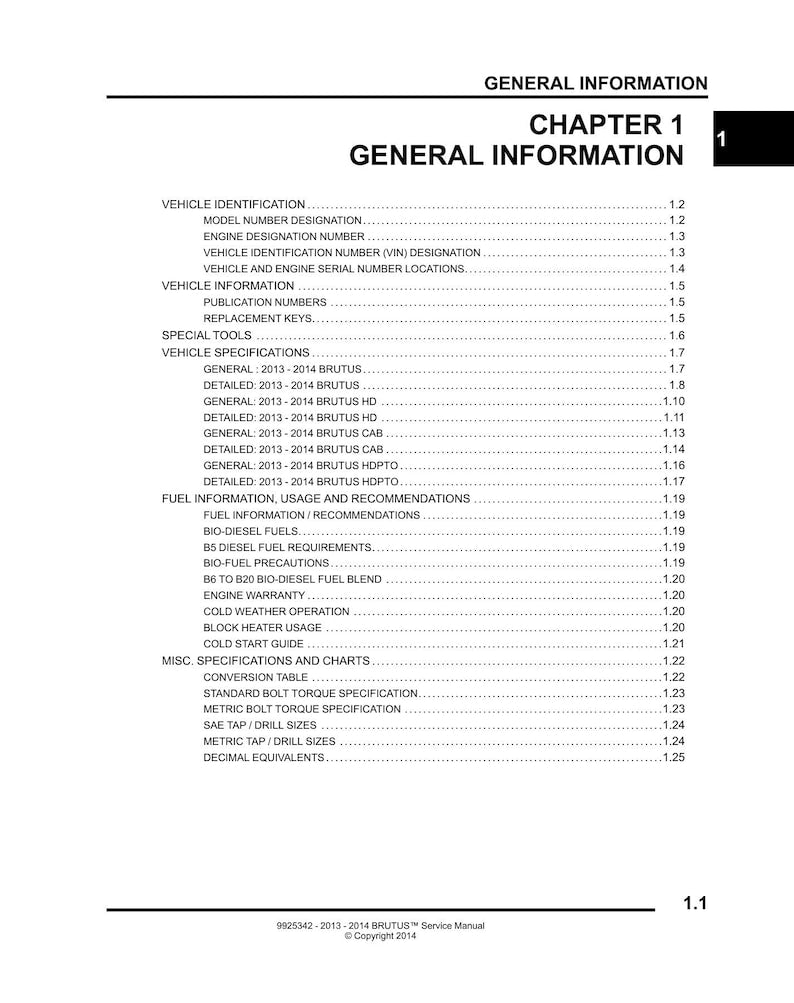 Polaris Brutus Service Manual 2013-2014 Diesel UTV service manual preview page 10