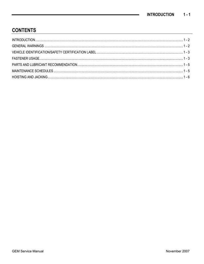 GEM e-Series Electric Vehicle Service Manual service manual preview page 4