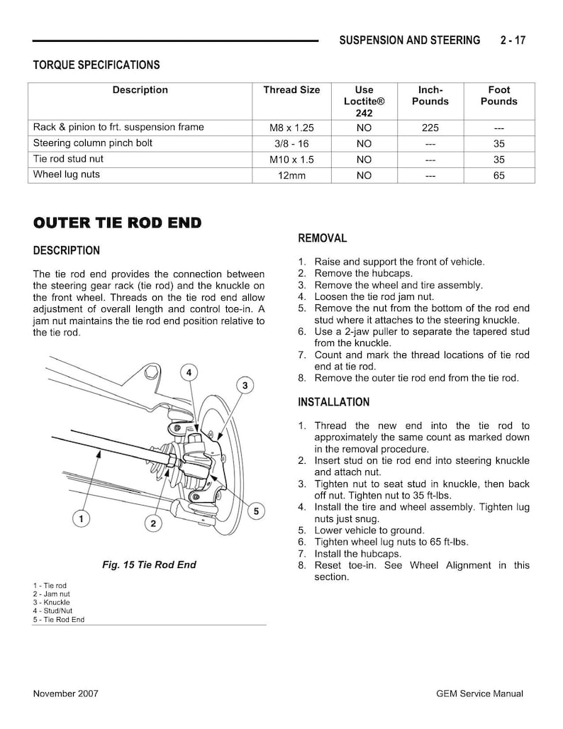 GEM e-Series Electric Vehicle Service Manual service manual preview page 8