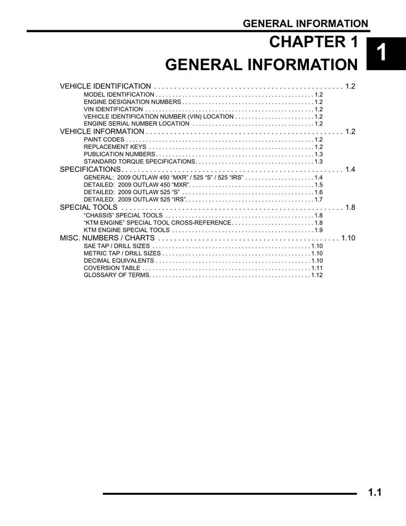 Polaris Outlaw 450 525 Service Manual 2009-2013 ATV Repair service manual preview page 2