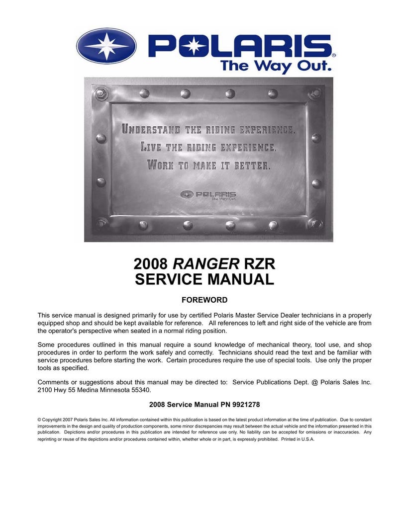 Polaris Ranger RZR Service Manual service manual preview page 2