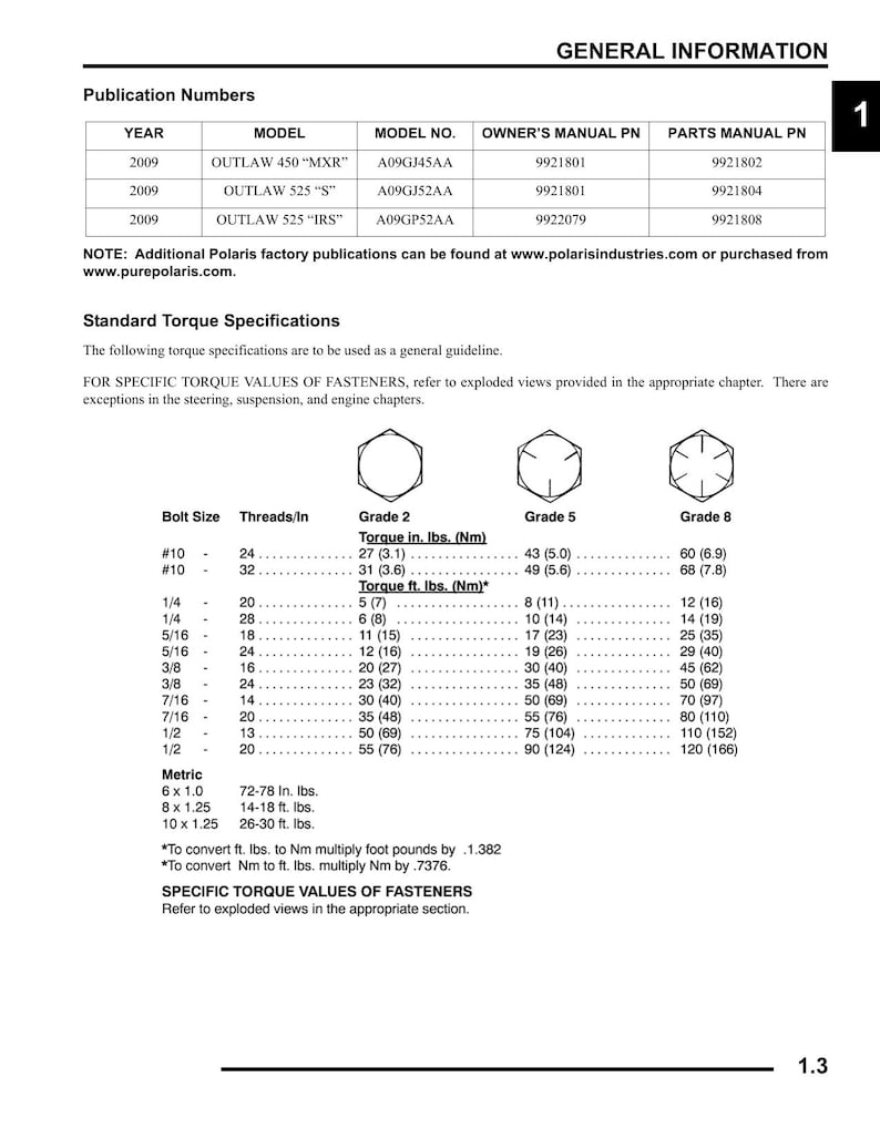 Polaris Outlaw 450 525 Service Manual 2009-2013 ATV Repair service manual preview page 4