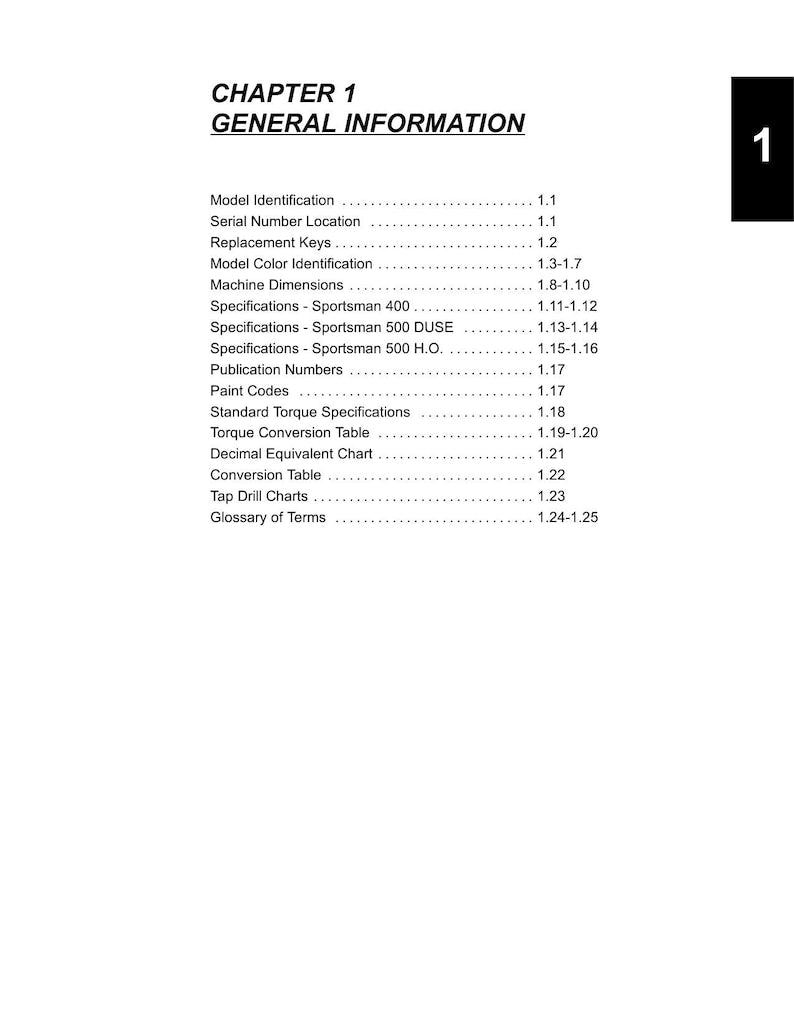 Polaris Sportsman 400 500 Service Manual 2001-2005 ATV service manual preview page 3