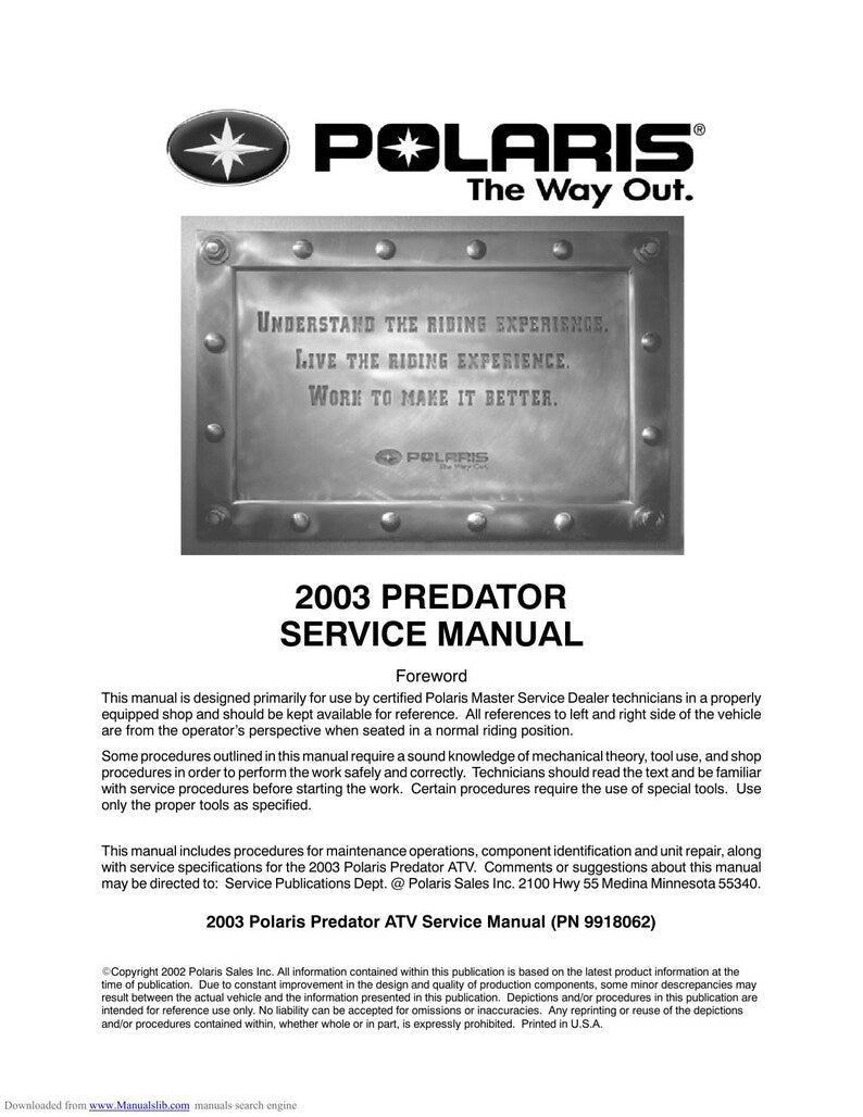 Polaris Predator 500 Service Manual service manual preview page 4
