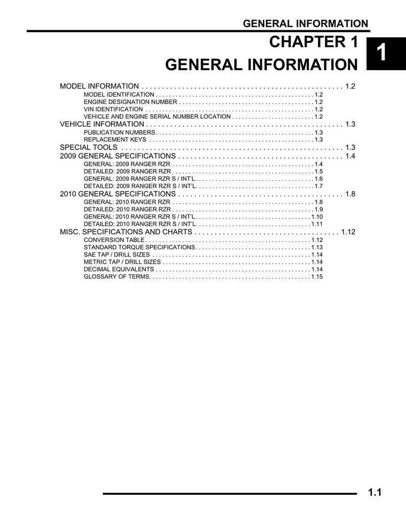 Polaris Ranger RZR RZR S Service Manual 2009-2010 UTV service manual preview page 2