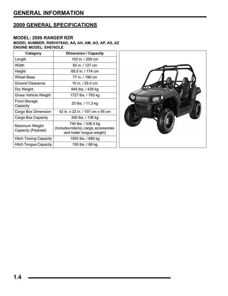 Polaris Ranger RZR RZR S Service Manual 2009-2010 UTV service manual preview page 5