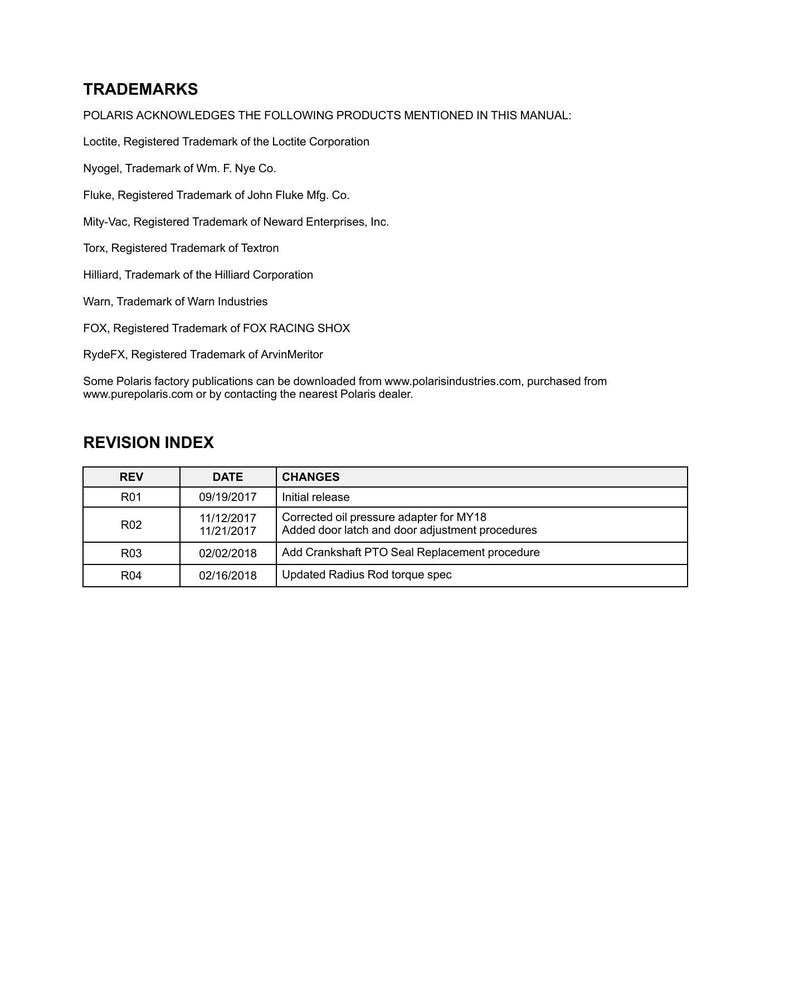 Polaris RZR XP 1000 Service Manual 2017-2018 UTV service manual preview page 6