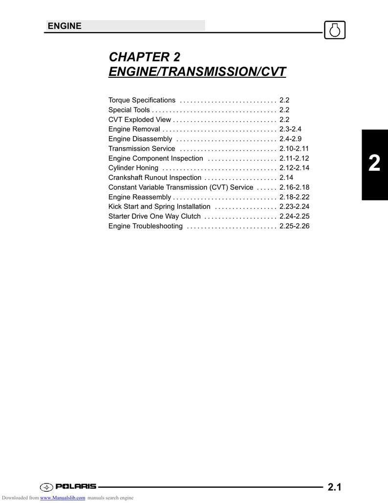 Polaris Youth ATV Scrambler 50 90 Sportsman Predator Service Manual service manual preview page 7