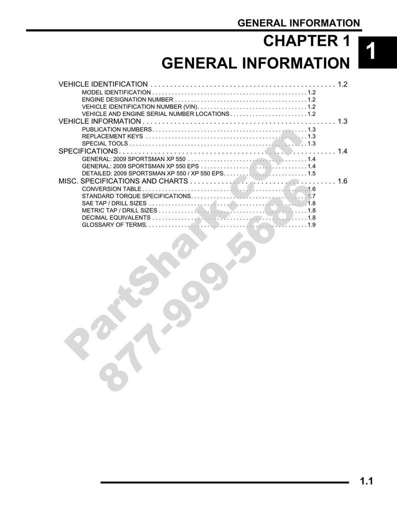 Polaris Sportsman XP 550 Service Manual 2009-2013 ATV service manual preview page 6