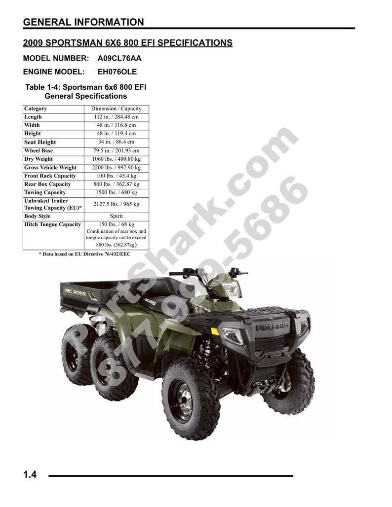 Polaris Sportsman 6x6 800 EFI Service Manual 2009-2013 ATV service manual preview page 5