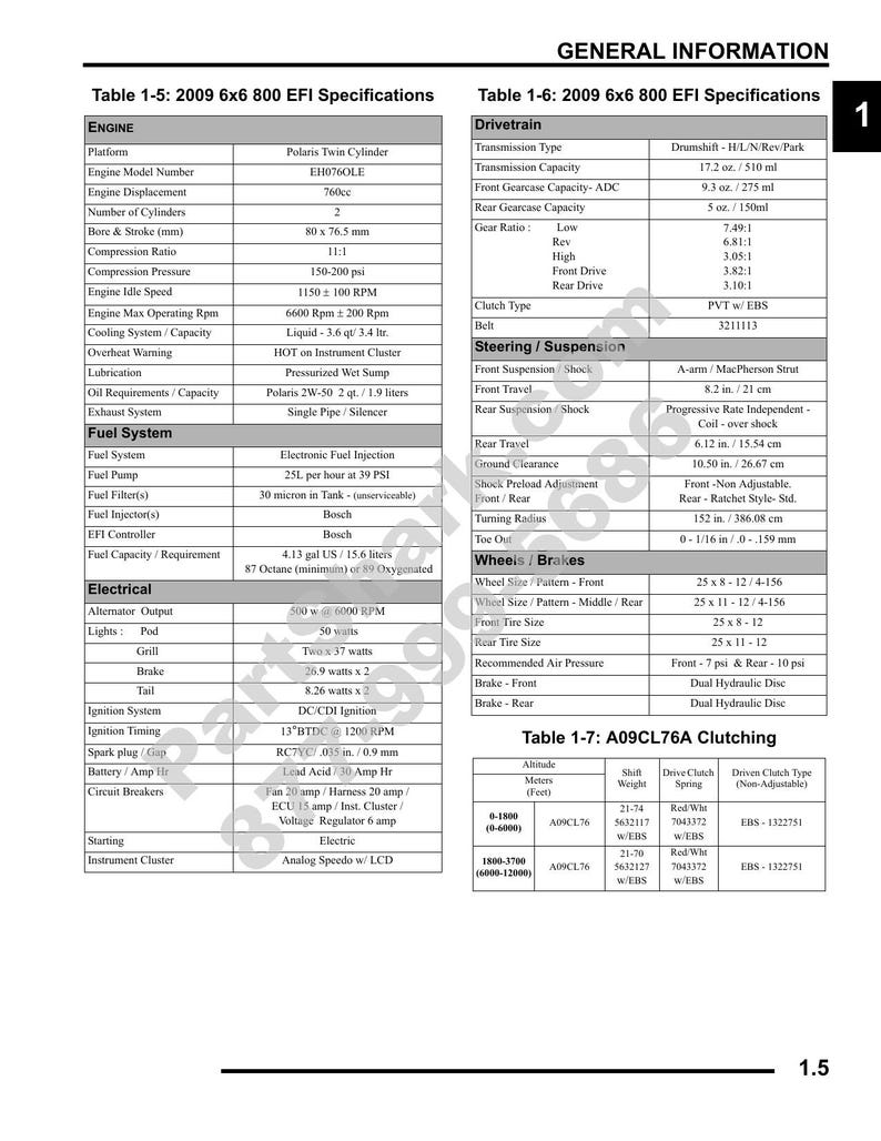 Polaris Sportsman 6x6 800 EFI Service Manual 2009-2013 ATV service manual preview page 6