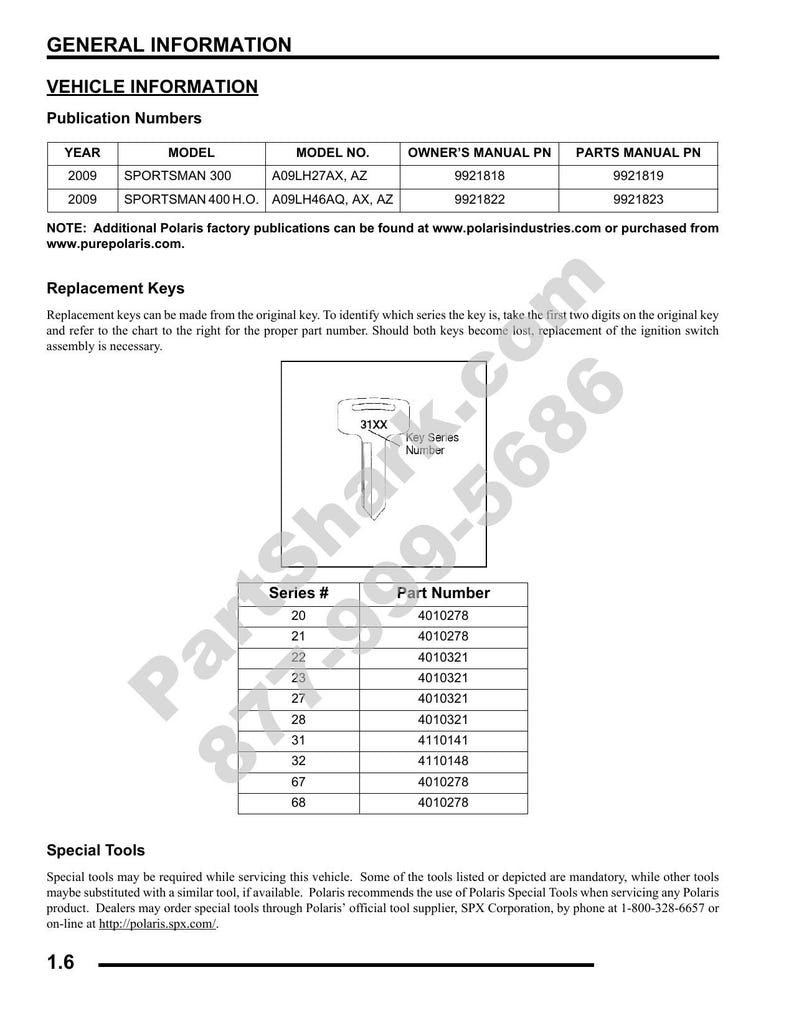 Polaris Sportsman 300 400 Service Manual 2009-2013 ATV service manual preview page 10
