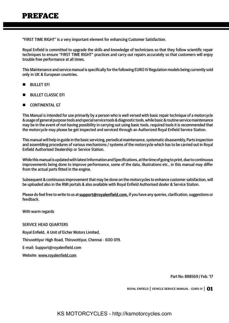 Royal Enfield Bullet Continental GT Service Manual service manual preview page 3