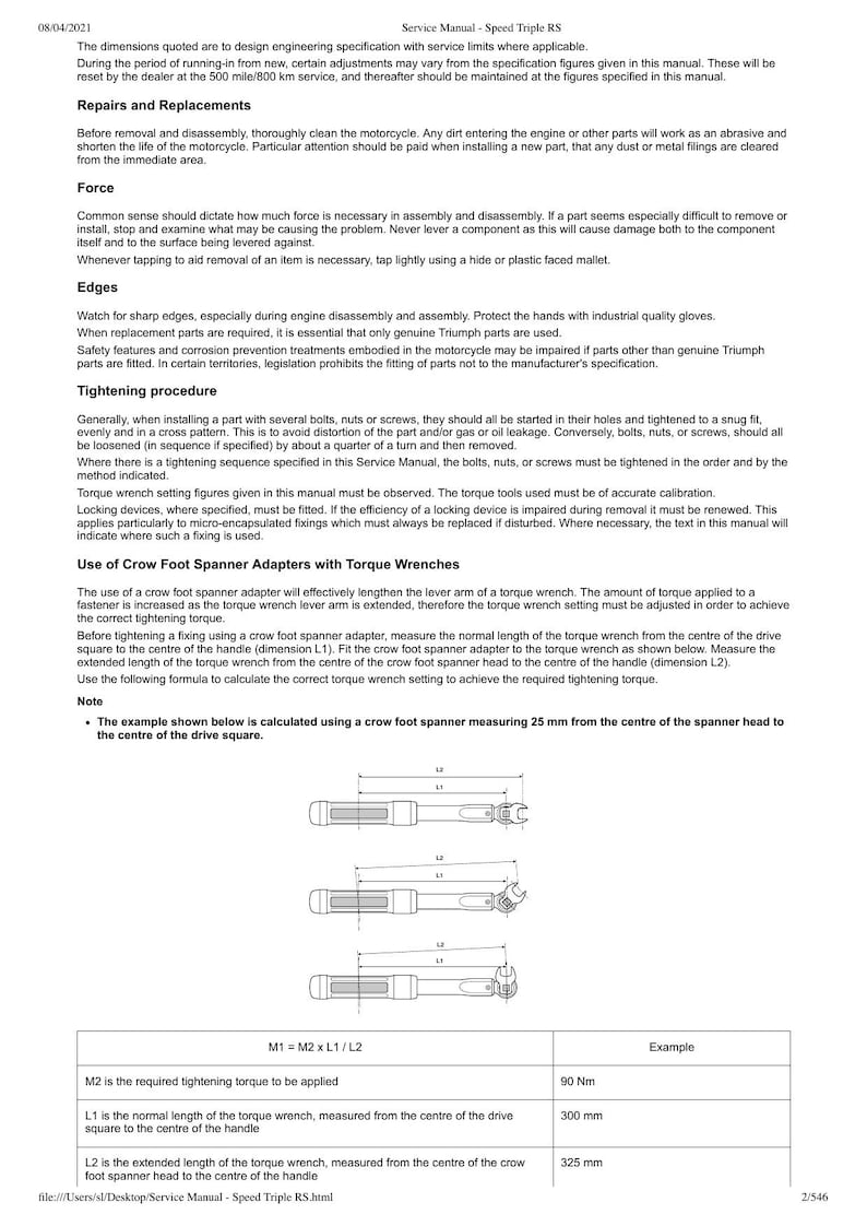 Triumph Speed Triple RS Service Manual service manual preview page 3