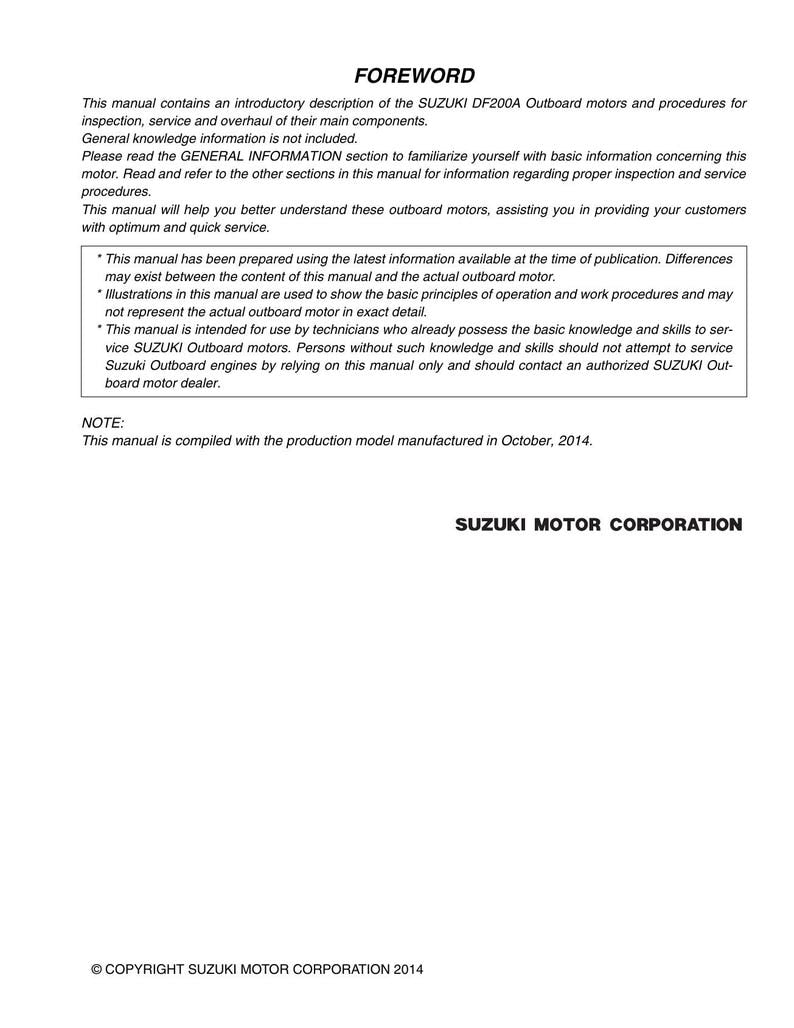 Suzuki DF200A Outboard Service Manual 2014-2018 200HP Repair service manual preview page 7