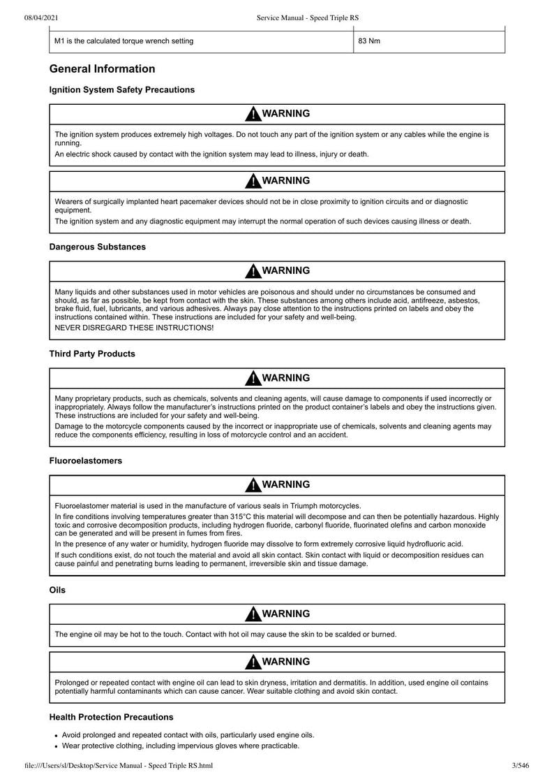 Triumph Speed Triple RS Service Manual service manual preview page 4