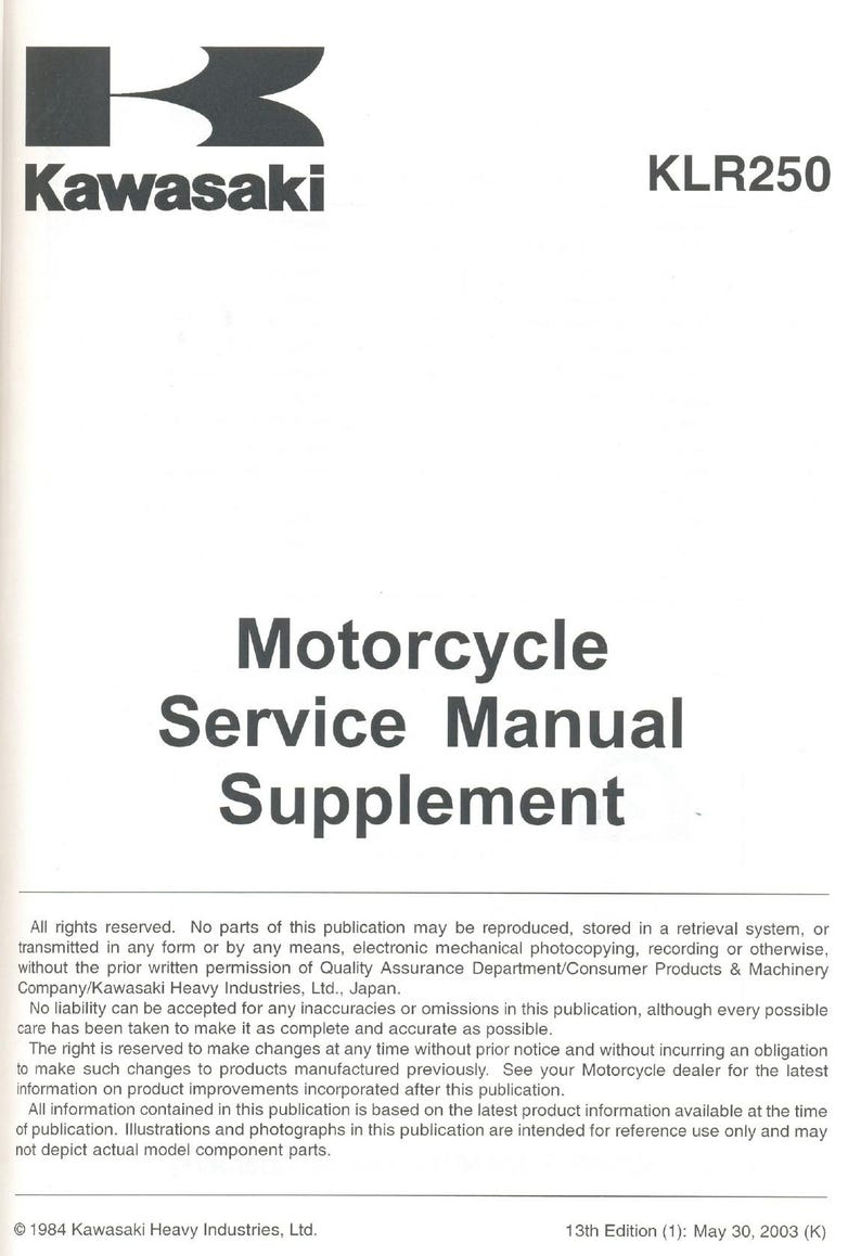 Kawasaki KLR250 Service Manual 1984-2004 Motorcycle Repair service manual preview page 4