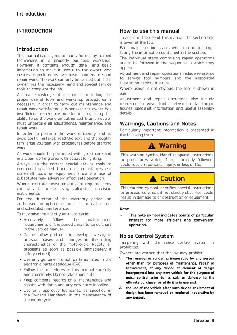 Triumph Thruxton R Service Manual service manual preview page 4