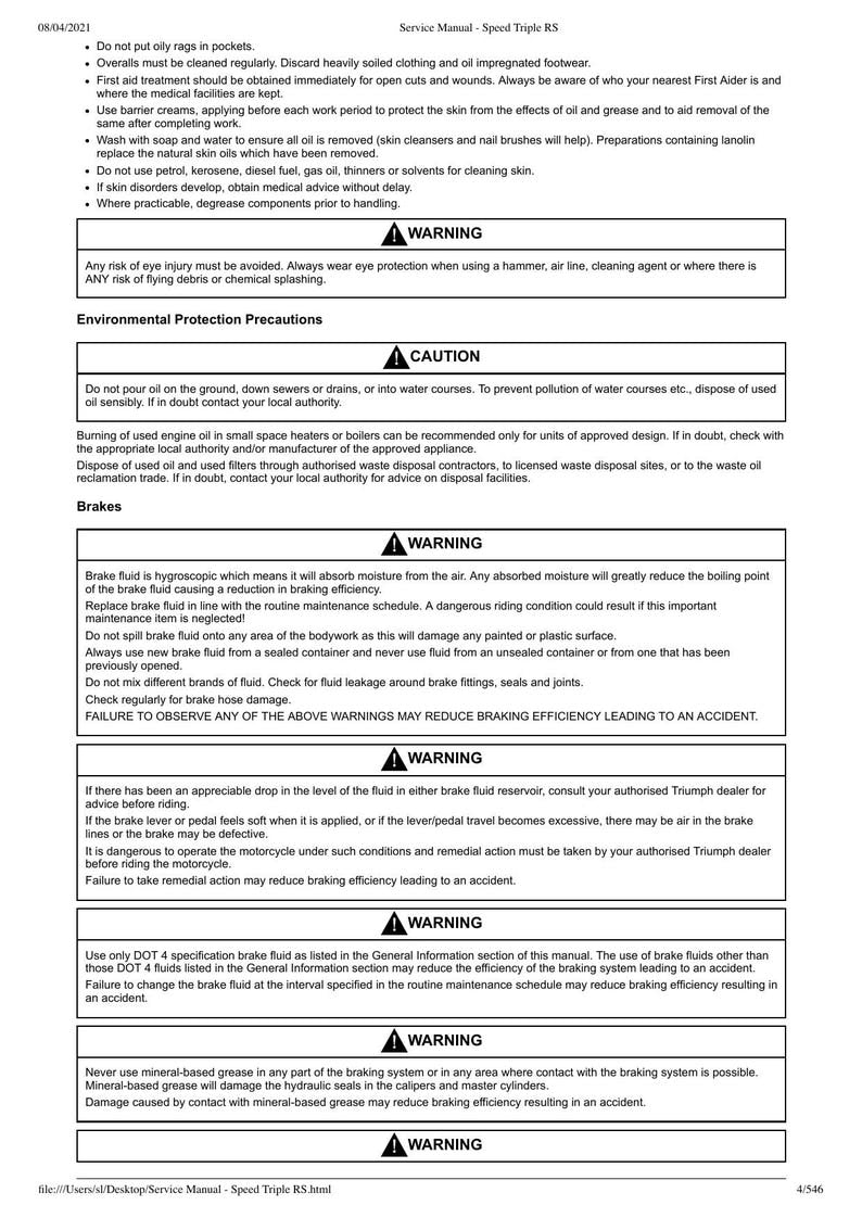 Triumph Speed Triple RS Service Manual service manual preview page 5