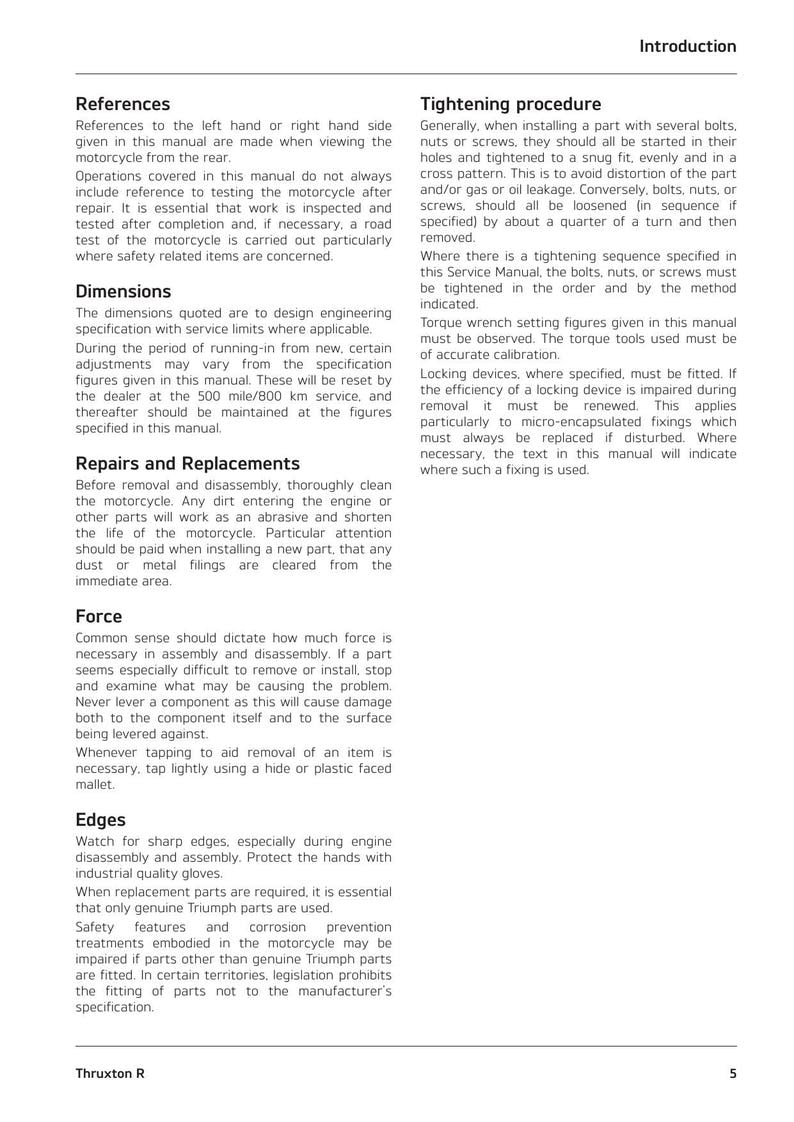 Triumph Thruxton R Service Manual service manual preview page 5