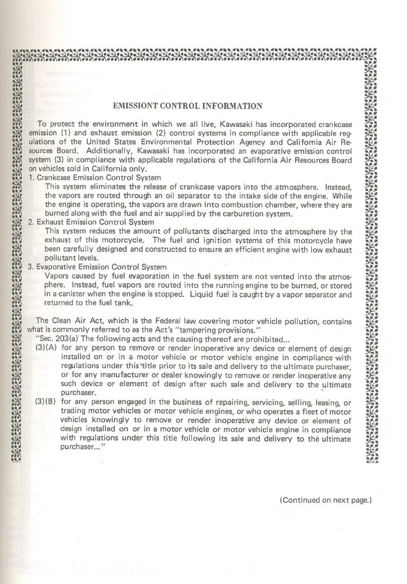 Kawasaki KLR250 Service Manual 1984-2004 Motorcycle Repair service manual preview page 6