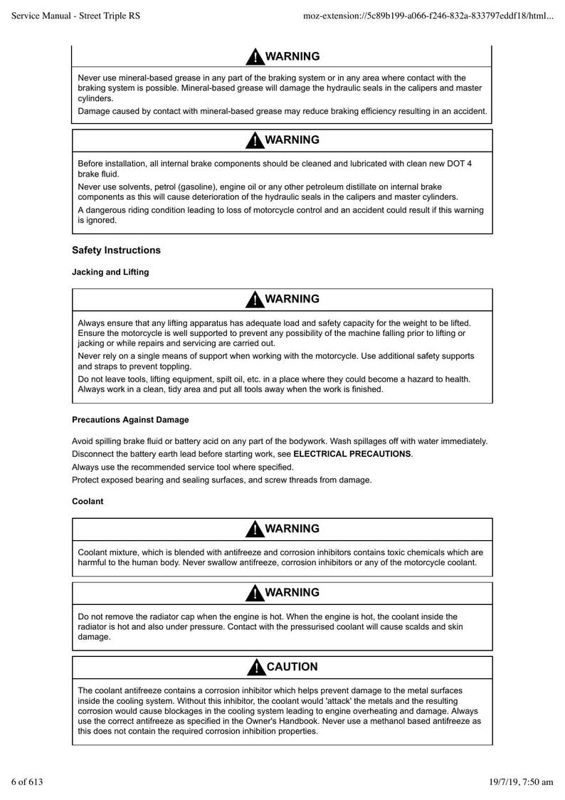 Triumph Street Triple RS Service Manual service manual preview page 8