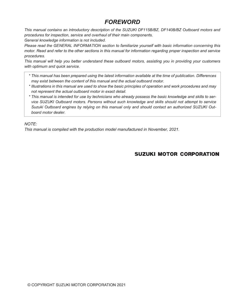 Suzuki DF115B DF140B Outboard Service Manual 2021-2025 service manual preview page 6