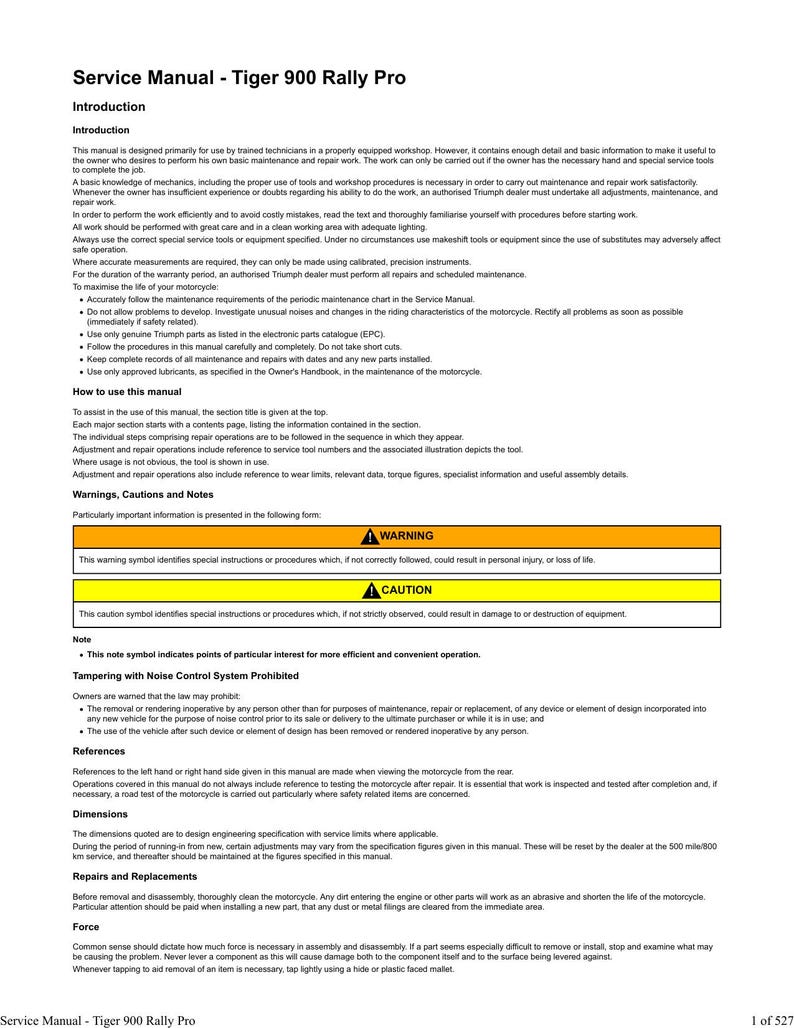Triumph Tiger 900 Rally Pro Service Manual service manual preview page 5