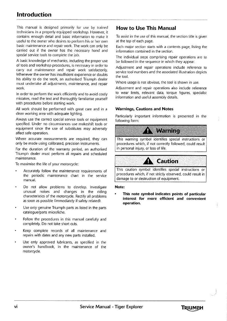 Triumph Tiger Explorer Service Manual service manual preview page 7