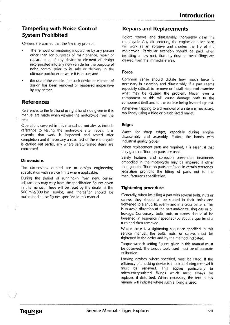 Triumph Tiger Explorer Service Manual service manual preview page 8