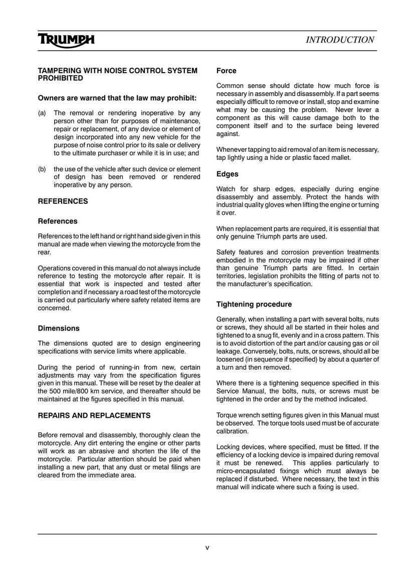 Triumph Tiger 955 Service Manual service manual preview page 8