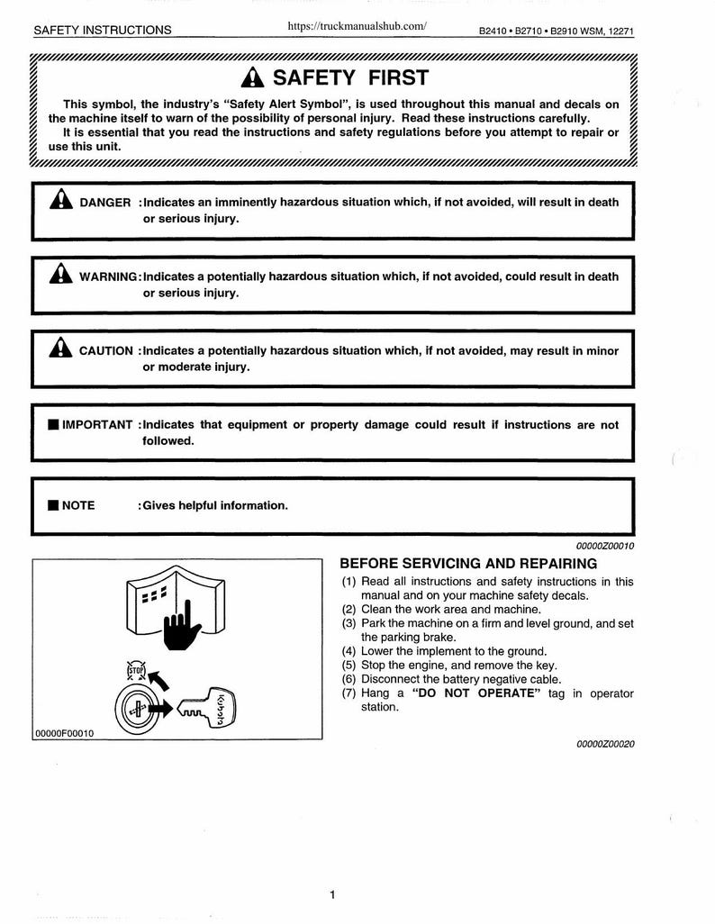 Kubota B2410 B2710 B2910 Tractor Service Manual 2000-2004 service manual preview page 4