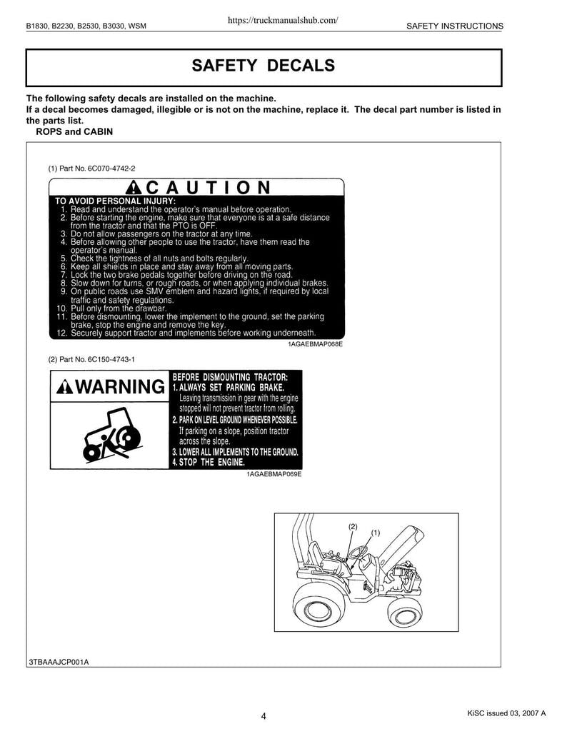 Kubota B1830 B2230 B2530 B3030 Tractor Service Manual 2007-2011 service manual preview page 3