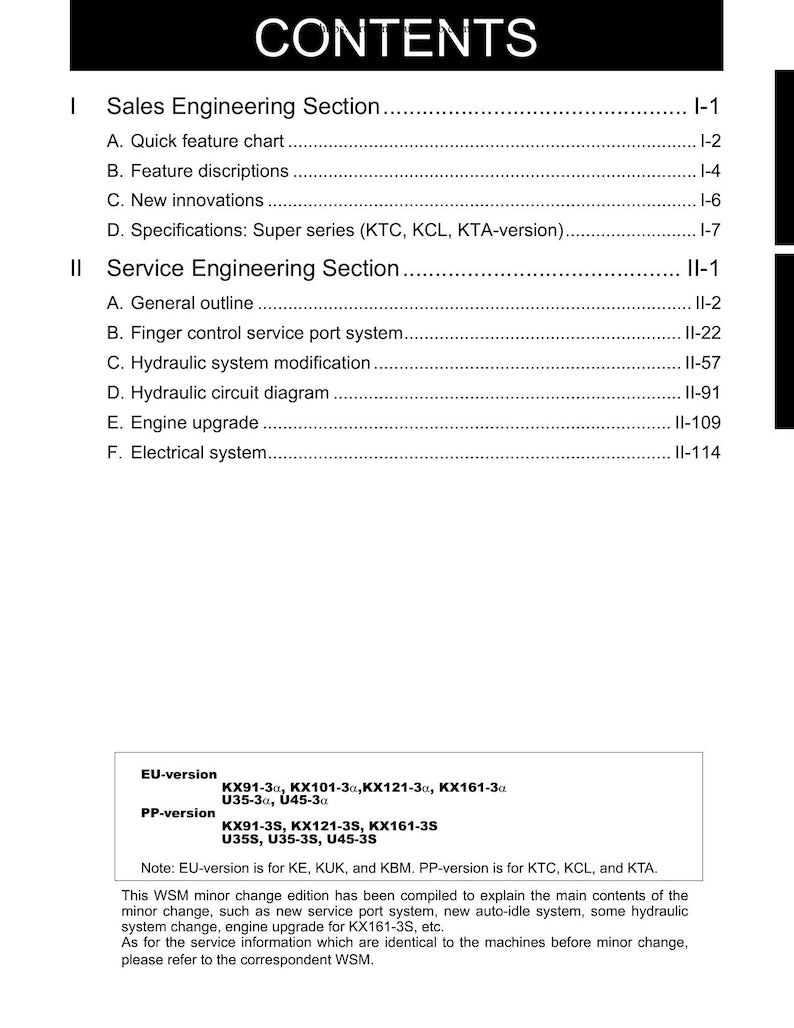Kubota KX91 KX121 KX161 U35 U45 Excavator Service Manual service manual preview page 3