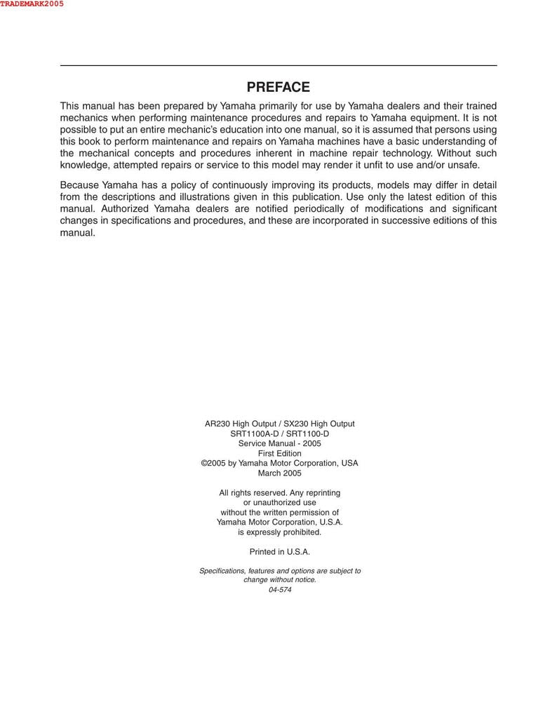 Yamaha AR230 SX230 High Output Service Manual 2005-2009 Jet Boat service manual preview page 3