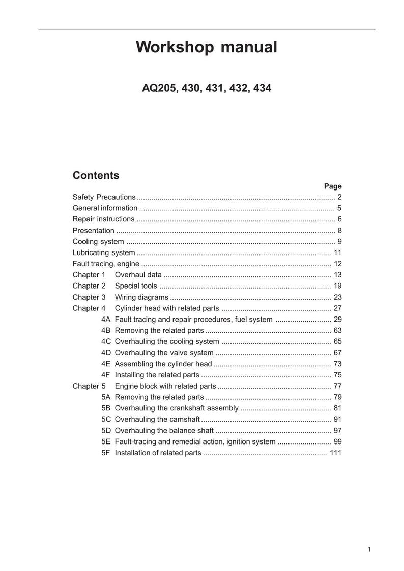 Volvo Penta AQ205 430 431 432 434 Service Manual service manual preview page 5