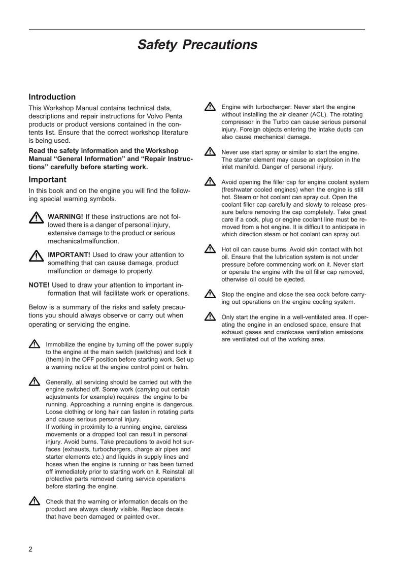 Volvo Penta AQ205 430 431 432 434 Service Manual service manual preview page 6
