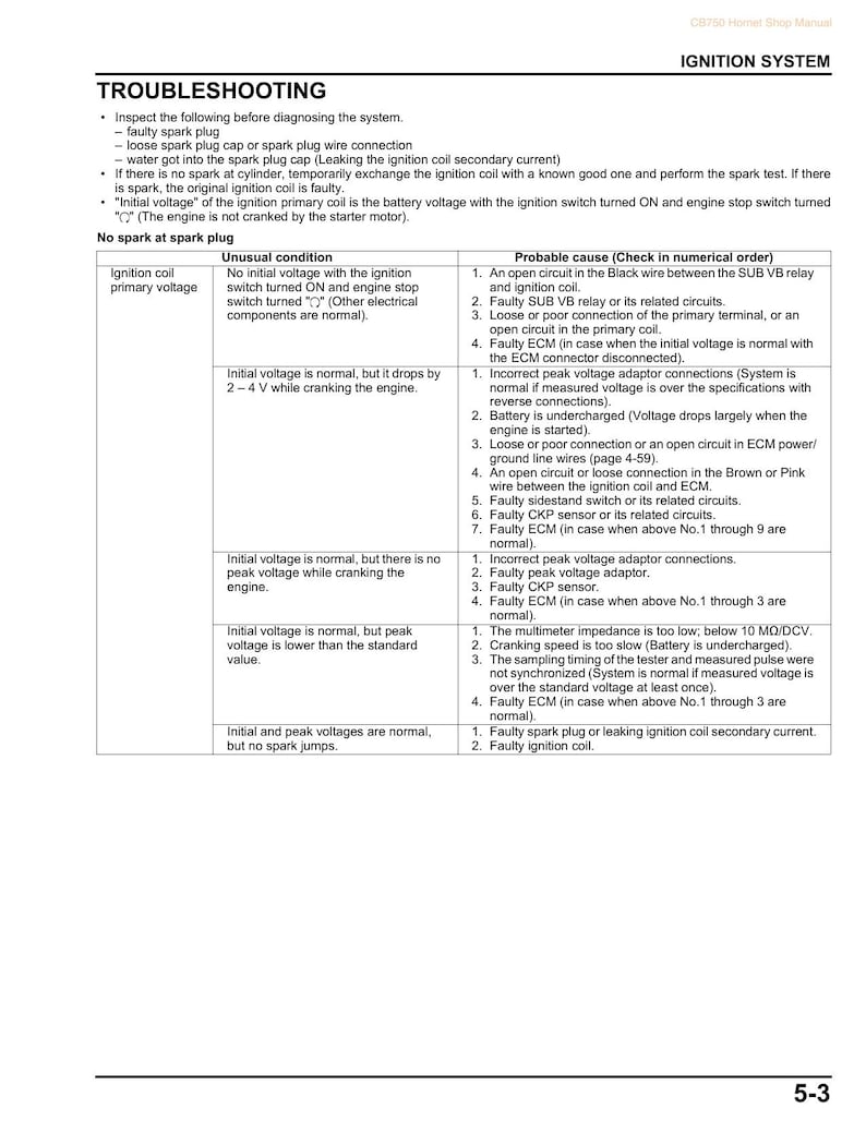 Honda CB750 Hornet Service Manual service manual preview page 8