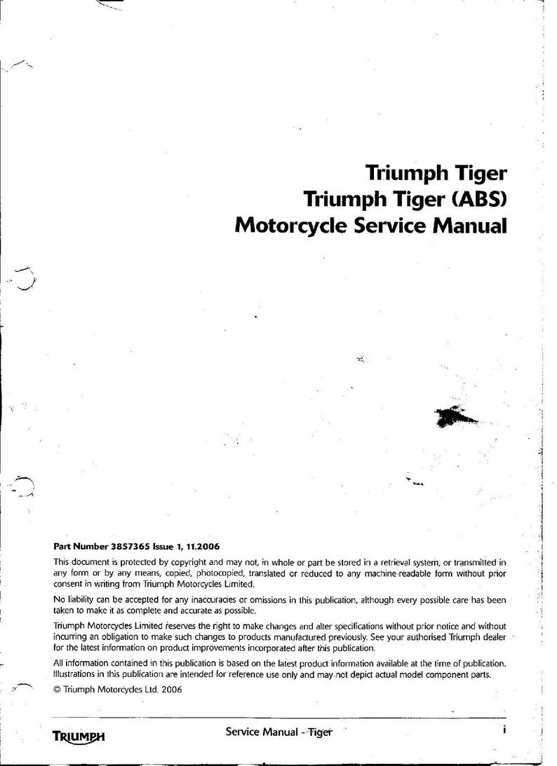 Triumph Tiger 1050 Service Manual service manual preview page 3
