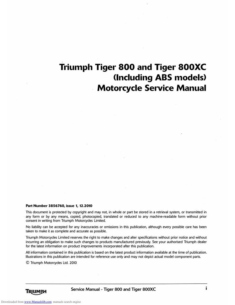 Triumph Tiger 800 800XC Service Manual 2011-2015 Motorcycle service manual preview page 2