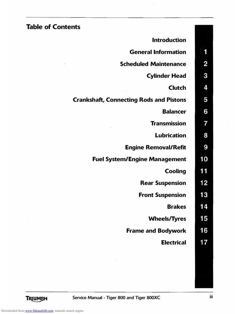 Triumph Tiger 800 800XC Service Manual 2011-2015 Motorcycle service manual preview page 3