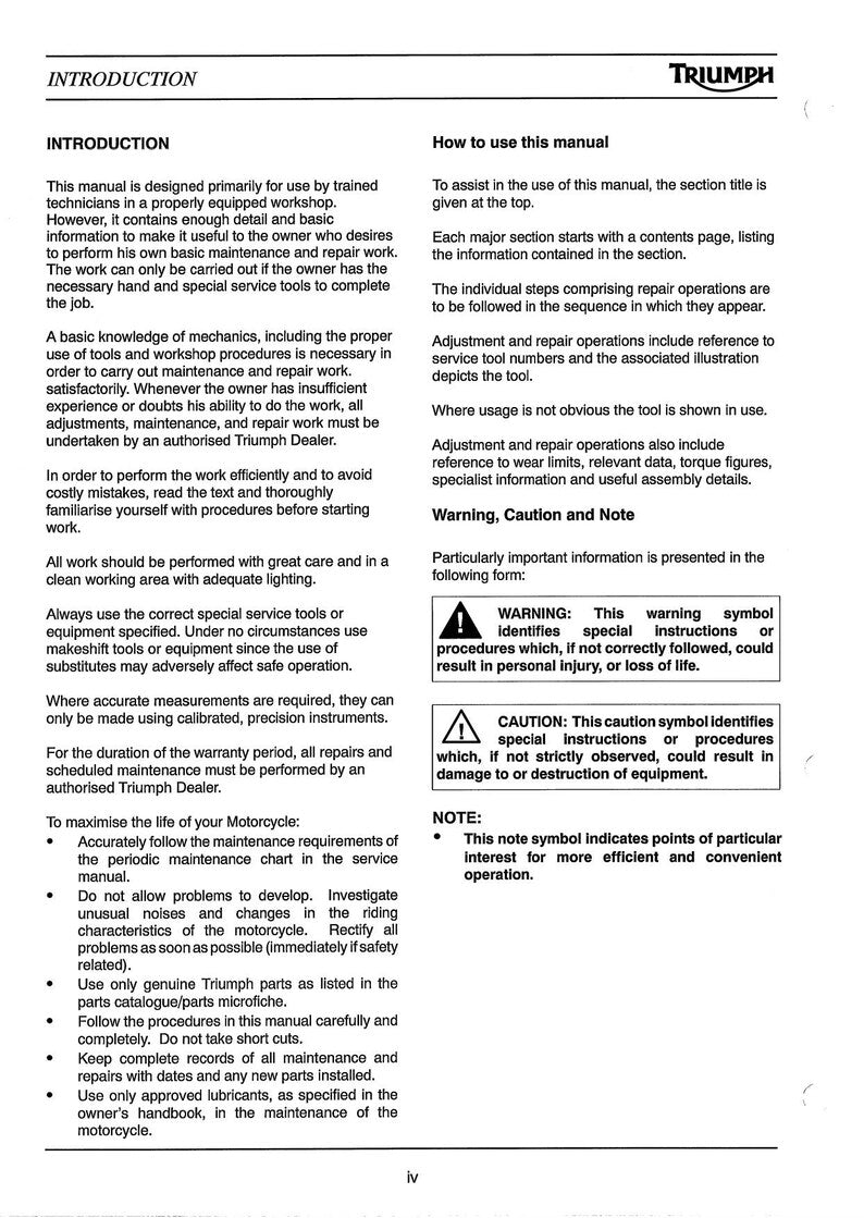 Triumph Bonneville Service Manual service manual preview page 7