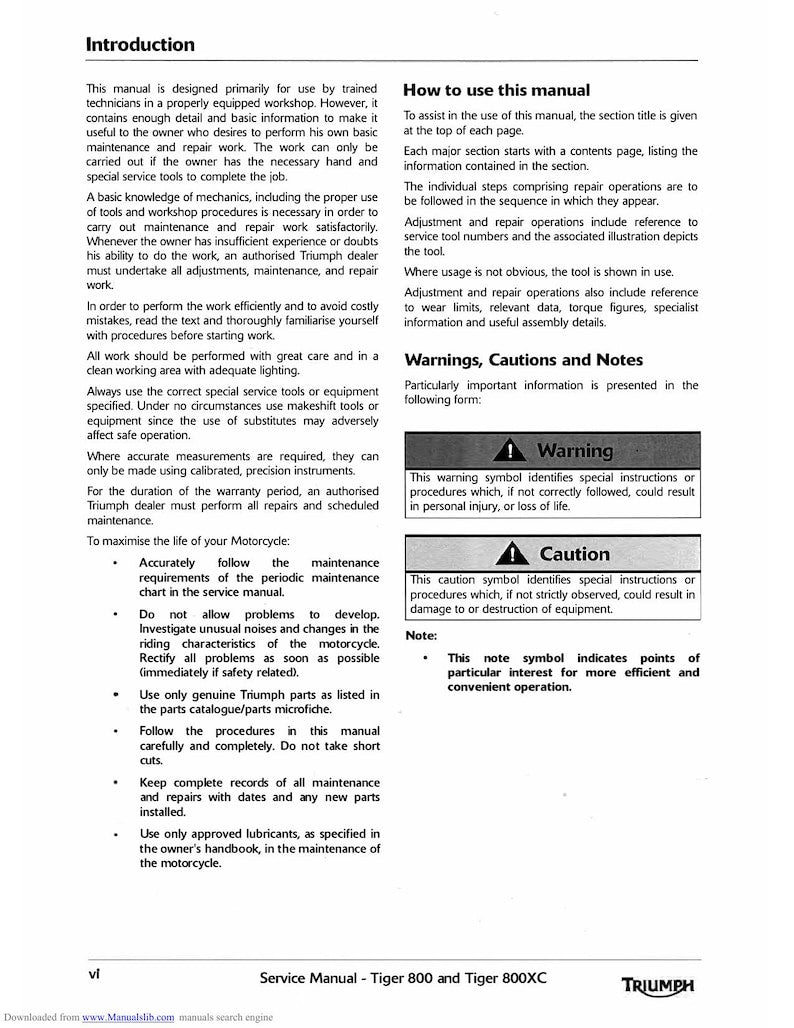 Triumph Tiger 800 800XC Service Manual 2011-2015 Motorcycle service manual preview page 4